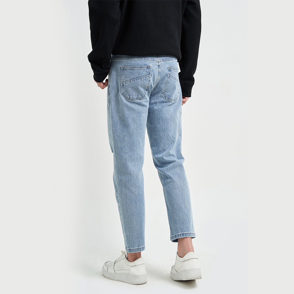 Quần Jean Nam Local Brand KRIK Form Baggy Chất Liệu Cao Cấp Màu Xanh Rách Gối QJ6009