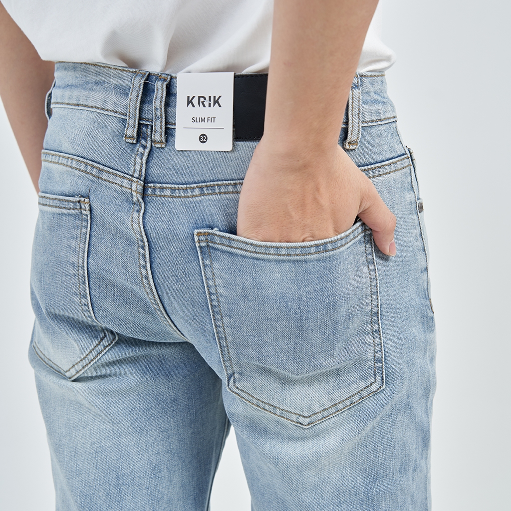 Quần Jean Nam Local Brand KRIK Form Slimfit Chất Liệu Cao Cấp Màu Xanh Rách Xước QJ6001