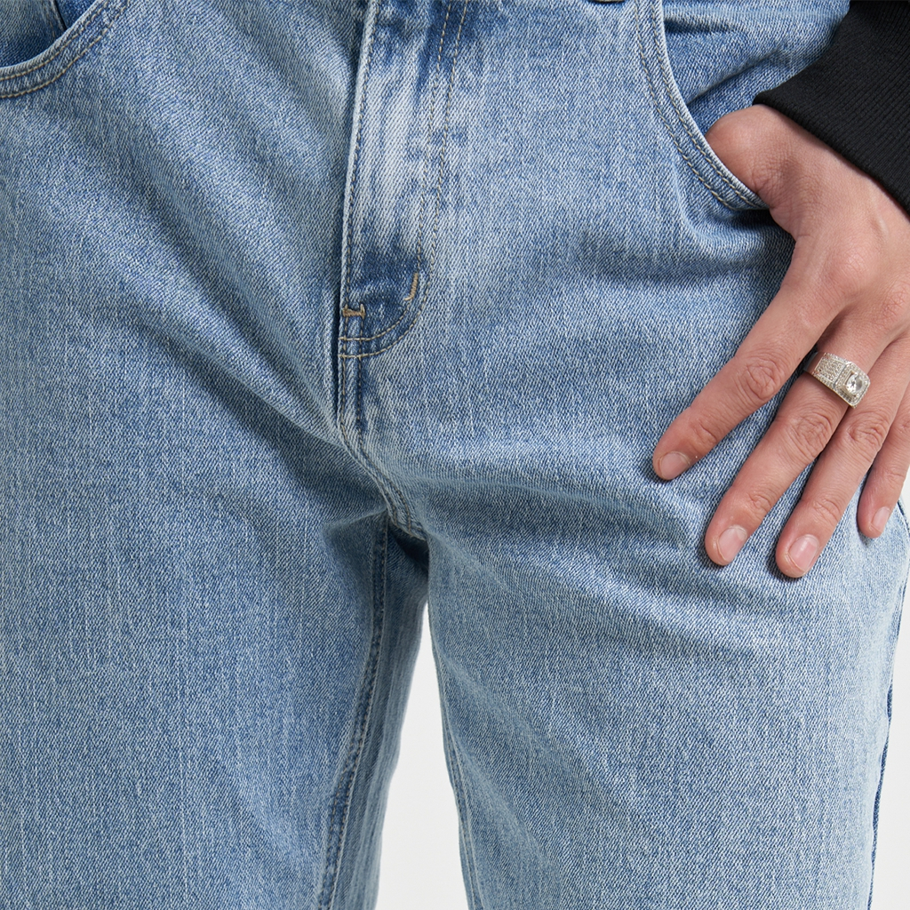 Quần Jean Nam Local Brand KRIK Form Baggy Chất Liệu Cao Cấp Màu Xanh Rách Gối QJ6009