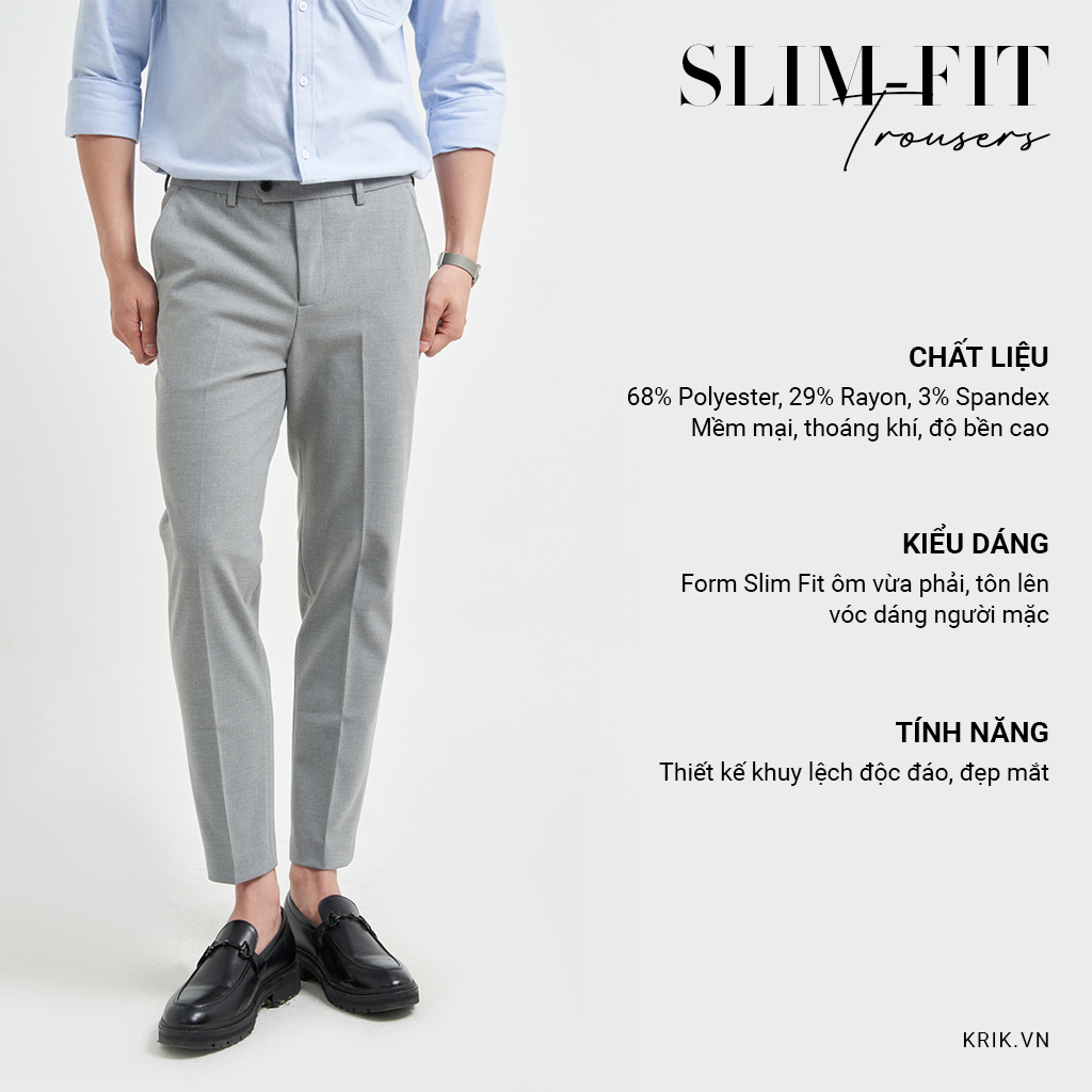 Quần Âu Nam Form Slimfit Chất Liệu Polyster Cao Cấp Thiết Kế Khuy Lệch Local Brand KRIK QA7042