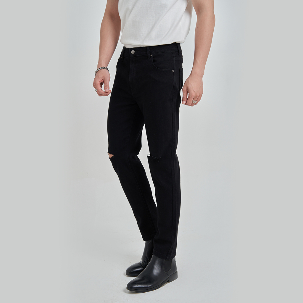 Quần Jean Nam Local Brand KRIK Form Slimfit Chất Liệu Cao Cấp Màu Đen Rách Gối QJ6028