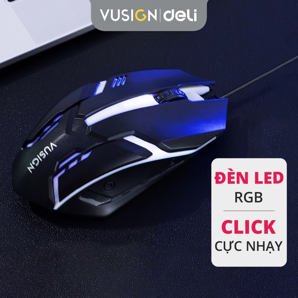 Chuột Máy Tính Gaming Deli - Có Đèn Led Nhiều Màu 1000 DPI Dùng Văn Phòng Chơi Game Cho Laptop, PC Bảo Hành Chính Hãng