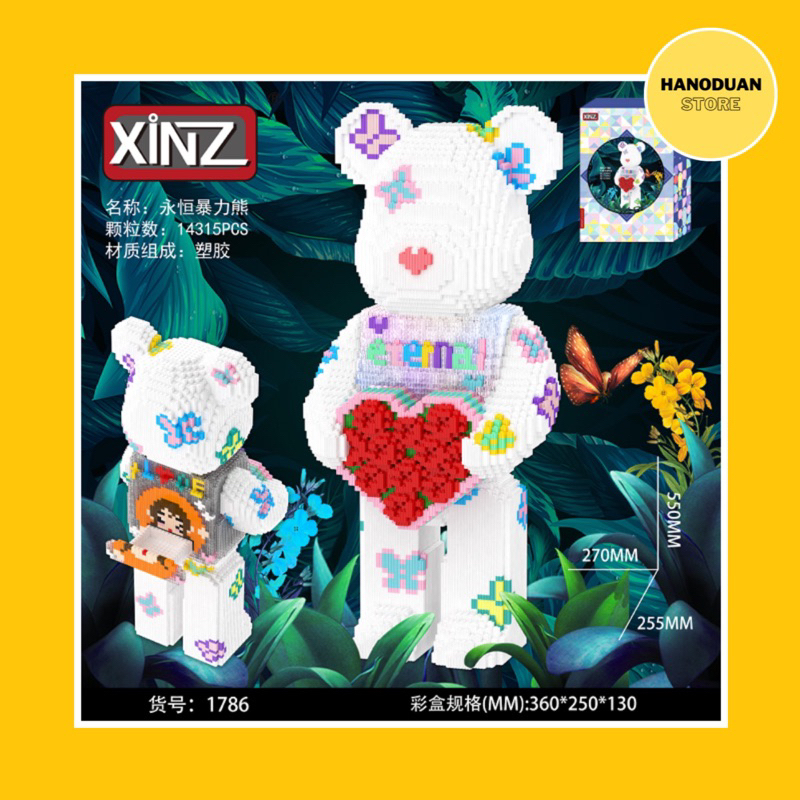 Lego Bearbrick Ôm Trái Tim Hoa Hồng Cỡ Lớn 55cm Xinz Đồ Chơi Lắp Ráp Mô Hình Xếp Hình Nano 3D