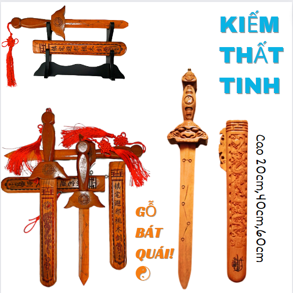 Thanh_Gươm phong thuỷ gỗ Đào kèm vỏ 20,40,60cm(kèm ngũ vị bao sái)
