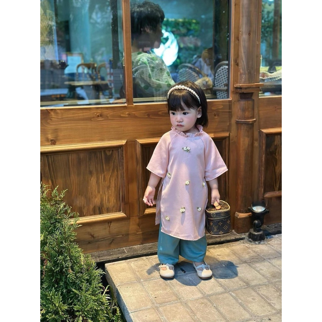 Áo dài cho bé gái, áo dài kèm khăn trùm cho bé gái từ 10-27kg BÌNH MINH SHOP