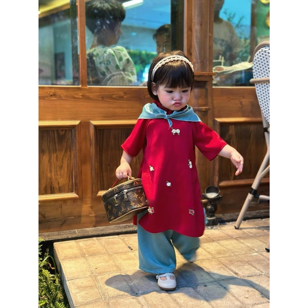 Áo dài cho bé gái, áo dài kèm khăn trùm cho bé gái từ 10-27kg BÌNH MINH SHOP