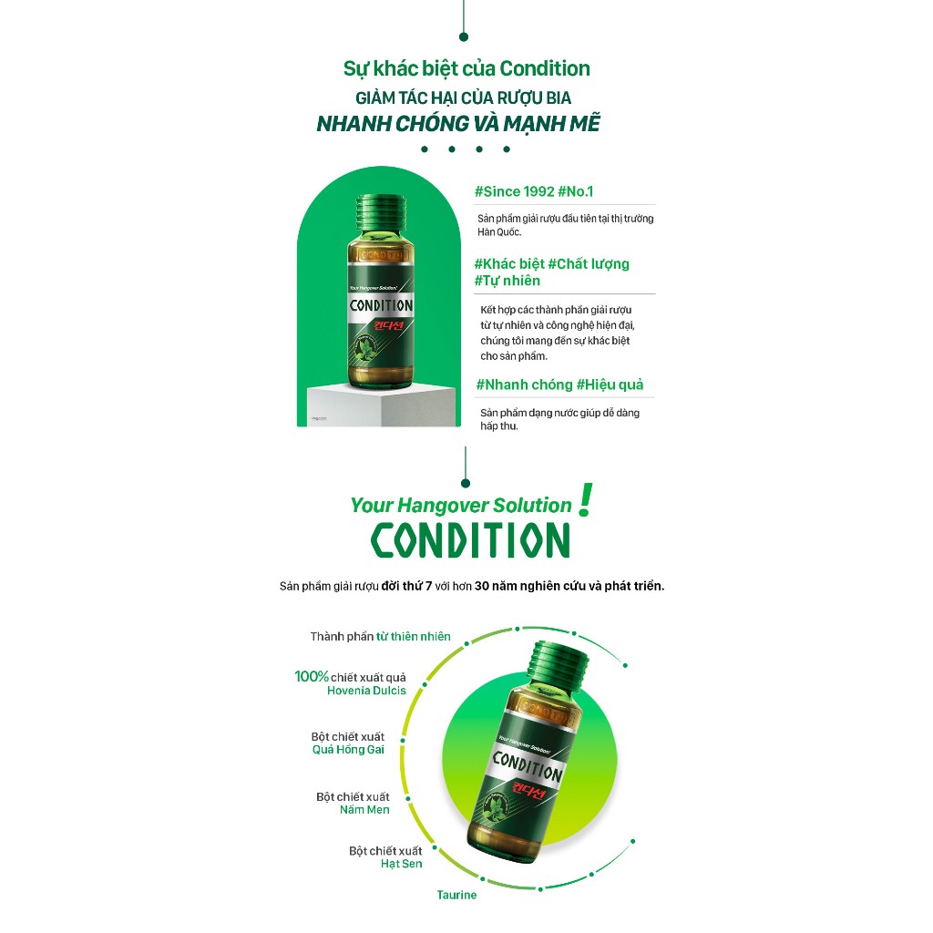 [Kolmar]Thực phẩm bảo vệ sức khỏe Hộp 10 chai nước giải rượu Condition hỗ trợ giải rượu và giải độc gan Hộp 75ml
