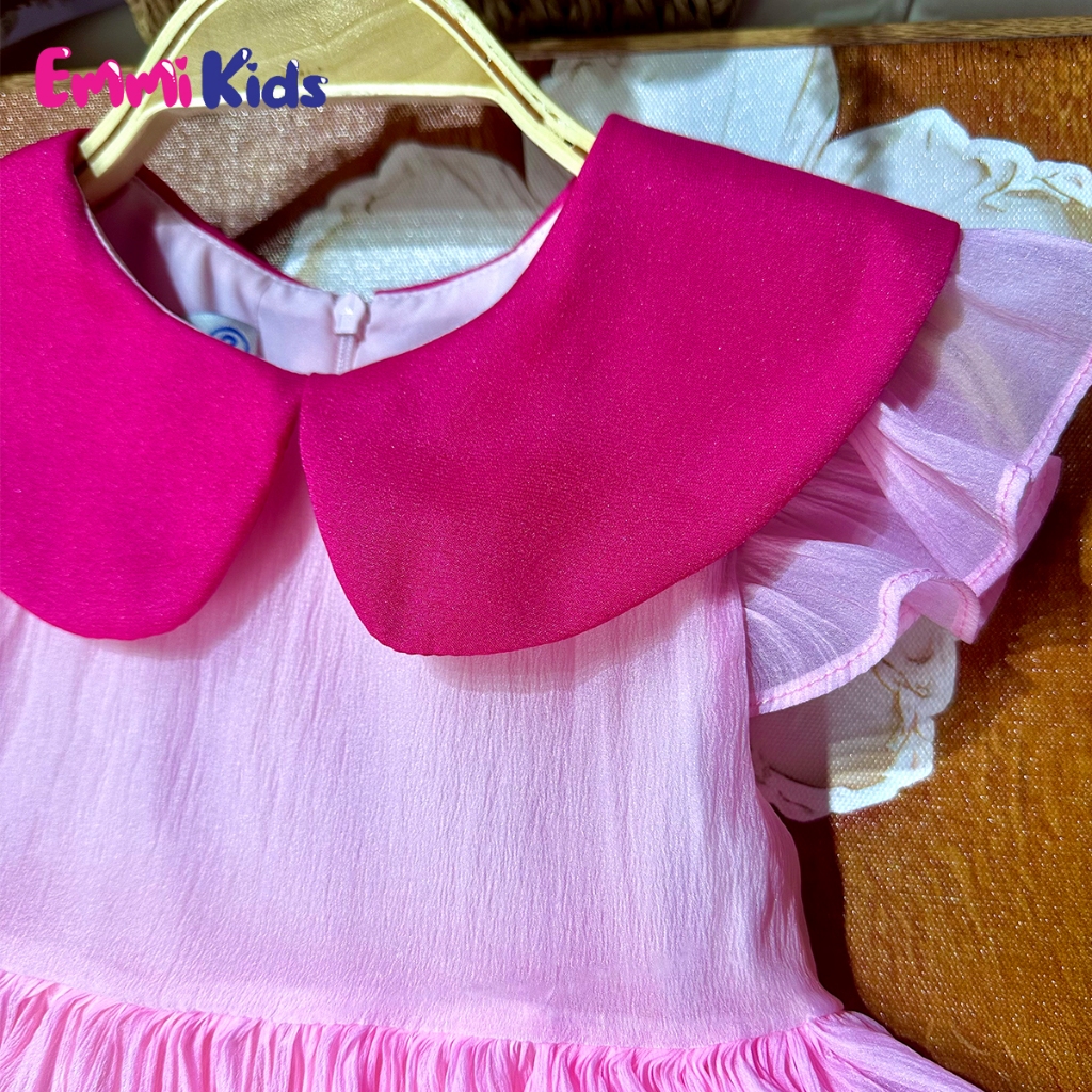 B04 Váy Bé gái cổ sen, EMMIKIDS Đầm trẻ em chất tơ cao cấp