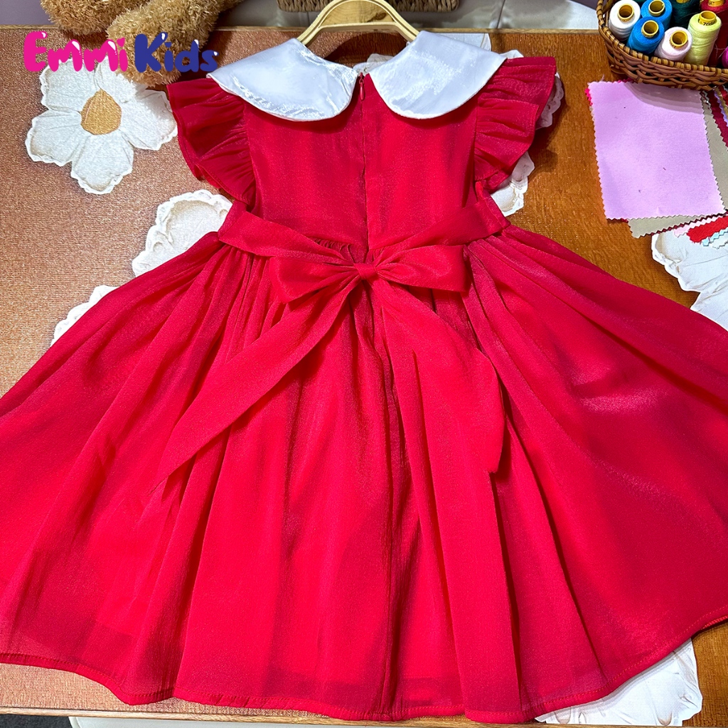 B04 Váy Bé gái cổ sen, EMMIKIDS Đầm trẻ em chất tơ cao cấp