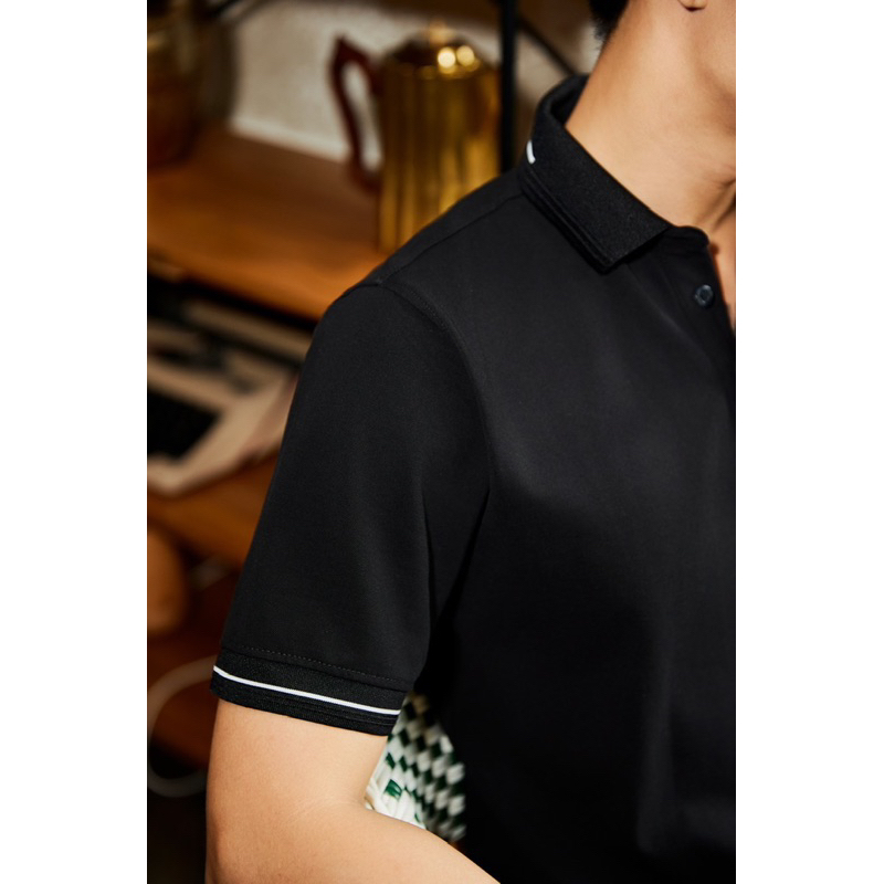 Áo thun đen nam polo cá sấu VNXK dày mịn cotton chính phẩm form basic