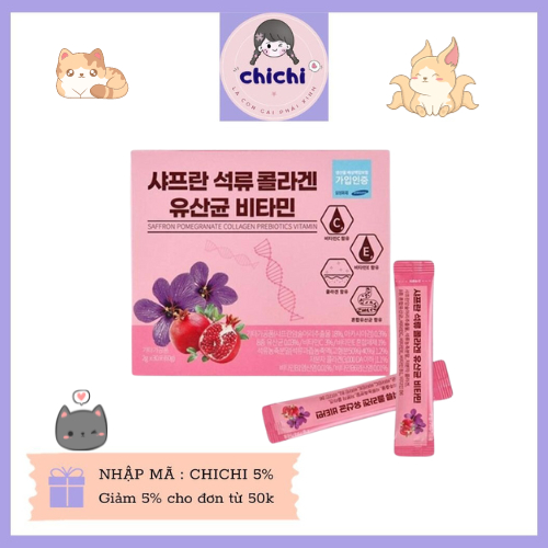 Collagen Lựu Đỏ Nhụy Hoa Nghệ Tây Hàn Quốc 30 Gói Chính Hãng