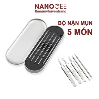 Bộ gắp nặn mụn 5 chi tiết chuyên dùng cho spa: 3 Nhíp Lấy Mụn Và 2 Que Nặn Mụn