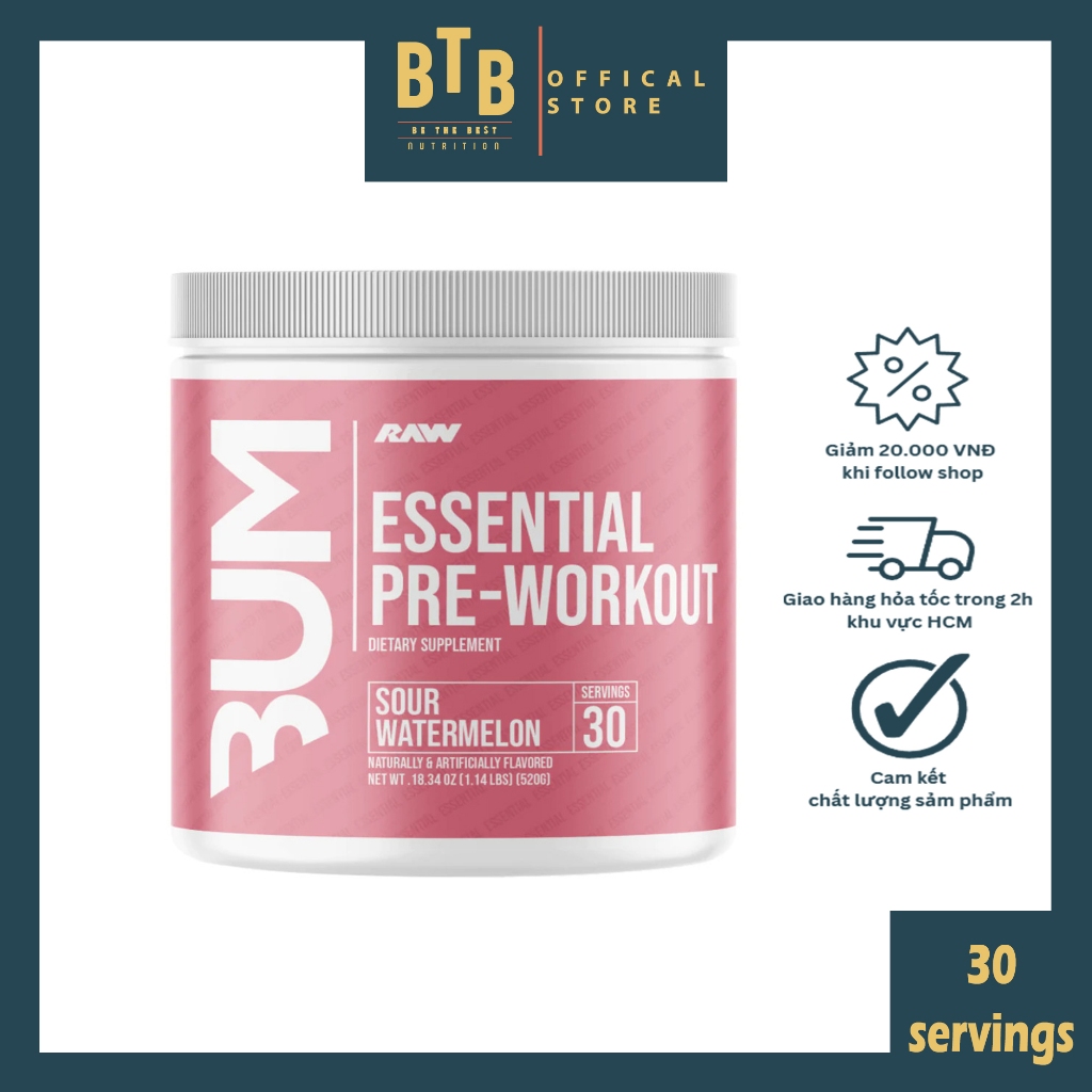 Bột tăng lực thể thao CBUM ESSENTIAL PRE-WORKOUT 30 lần tăng sức mạnh sức bền trong tập luyện từ RAW