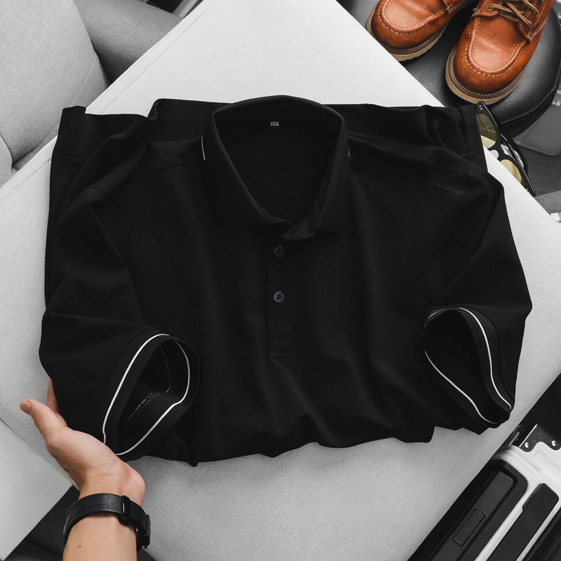 Áo thun đen nam polo cá sấu VNXK dày mịn cotton chính phẩm form basic
