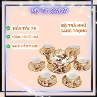 [ảnh thật] Bộ ấm trà 6 ly hoàng gia nhũ vàng - Bộ trà ấm tách uống trà cao cấp