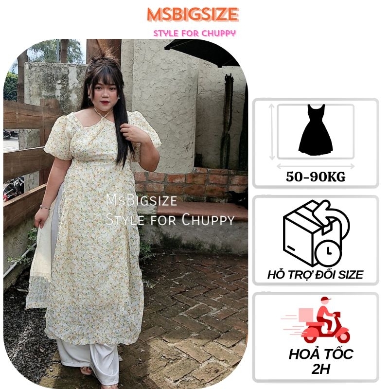 có size 95kg BIGSIZE ÁO DÀI HOA CỔ YẾM Msbigsize