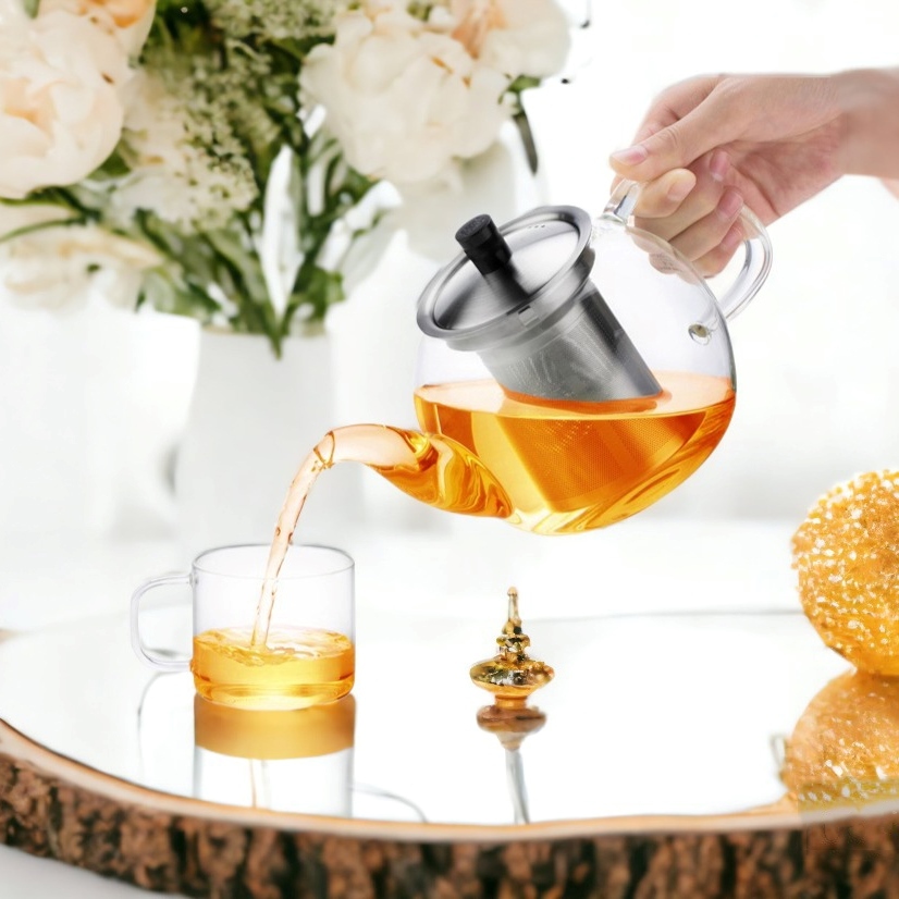 Ấm trà thủy tinh chịu nhiệt S052 900ml  - Bình lọc trà thủy tinh lõi inox 900ml chịu nóng lạnh - Samahome Shop