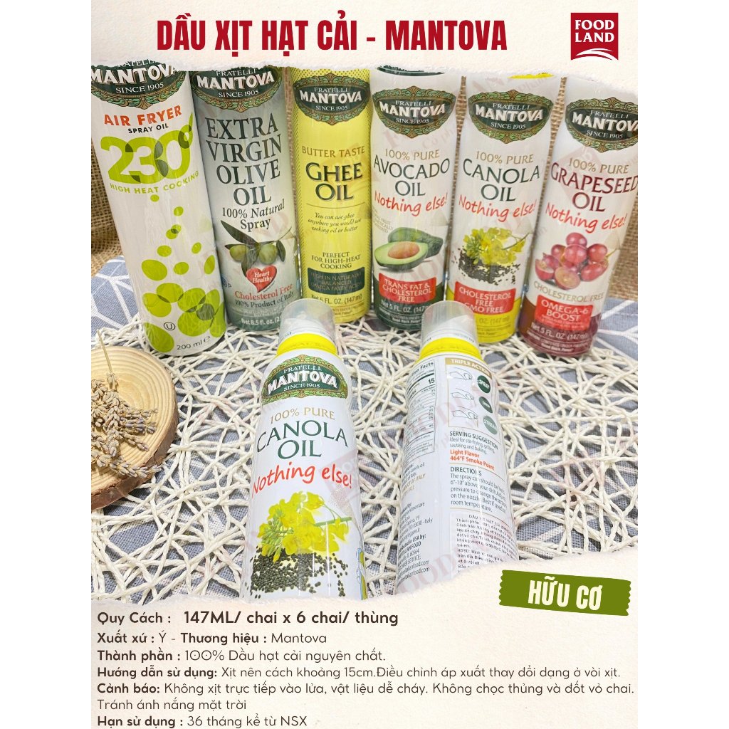 Dầu Ăn Kiêng Dạng Xịt Ít Calo - Mantova Oil Spray - 100% Tự Nhiên, Không Chất Bảo Quản - Foodland