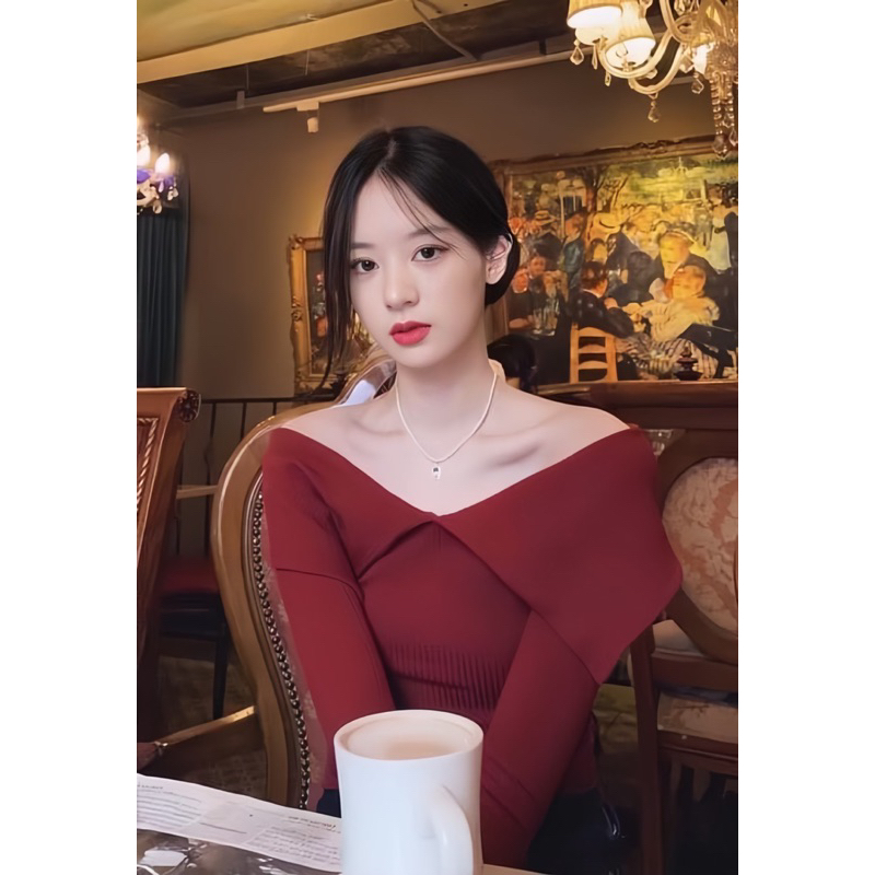 Áo kiểu dài tay trễ vai màu đỏ giáng sinh noel 🌲