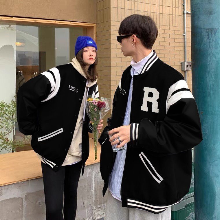 Áo Khoác, Áo  Bomber Chất Nỉ Phối Da Thêu Chữ R Vải Lông Siêu Hot