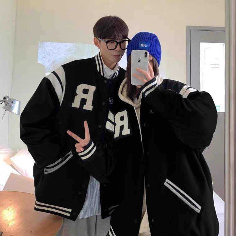 Áo Khoác, Áo  Bomber Chất Nỉ Phối Da Thêu Chữ R Vải Lông Siêu Hot