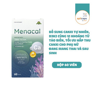  Canxi hữu cơ Aplicaps Menacal - Bổ sung canxi cho bà bầu không gây táo nóng lắng cặn  60 viên  - Herbaby 