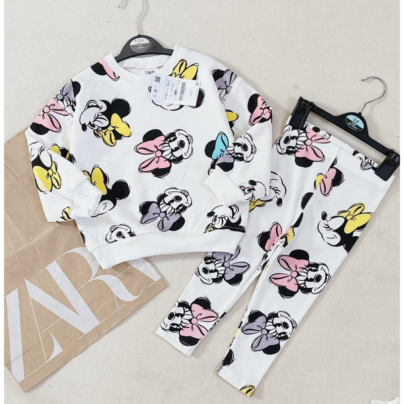 ✨MALINHKID✨BN079- Bộ nỉ CHUỘT XANH da cá mix quần legging tăm trẻ em VNXK