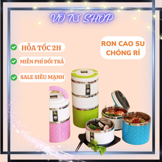 Hộp đựng cơm giữ nhiệt 2-3 ngăn inox 2 lớp dung tích 1250ml có nắp đậy kín và có quai xách tiện lợi cao cấp