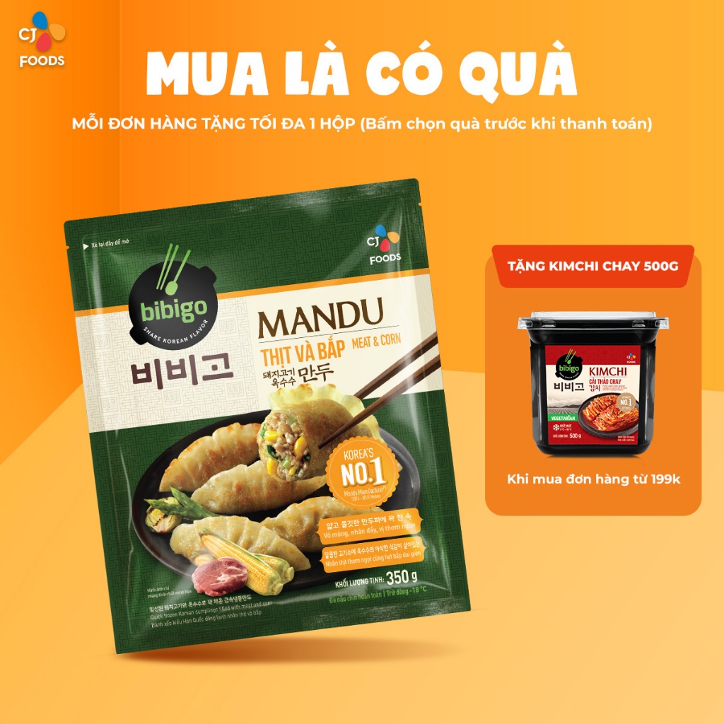 Bánh xếp Mandu Hàn Quốc Bibigo - Mandu nhân Thịt Bắp 350g
