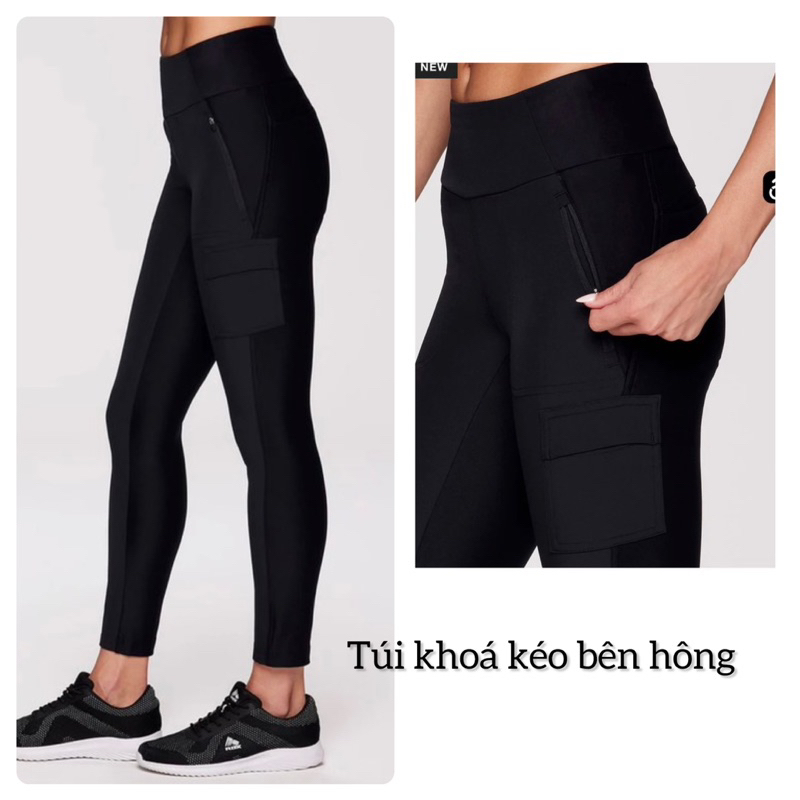 Quần Legging Đen Có Túi Bên Hông Co Giãn Tốt Hàng Xuất