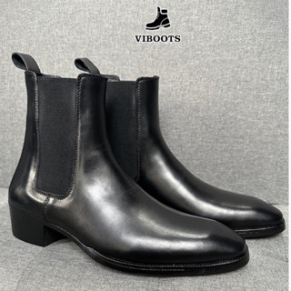 Chelsea Boots Mũi Nhọn Đế Phíp Gót Cao 5cm Kiểu Giày Heel Boot, Giày Boots Nam Chất Liệu Da Bò Nappa Wild Walk Đế Gỗ Cao