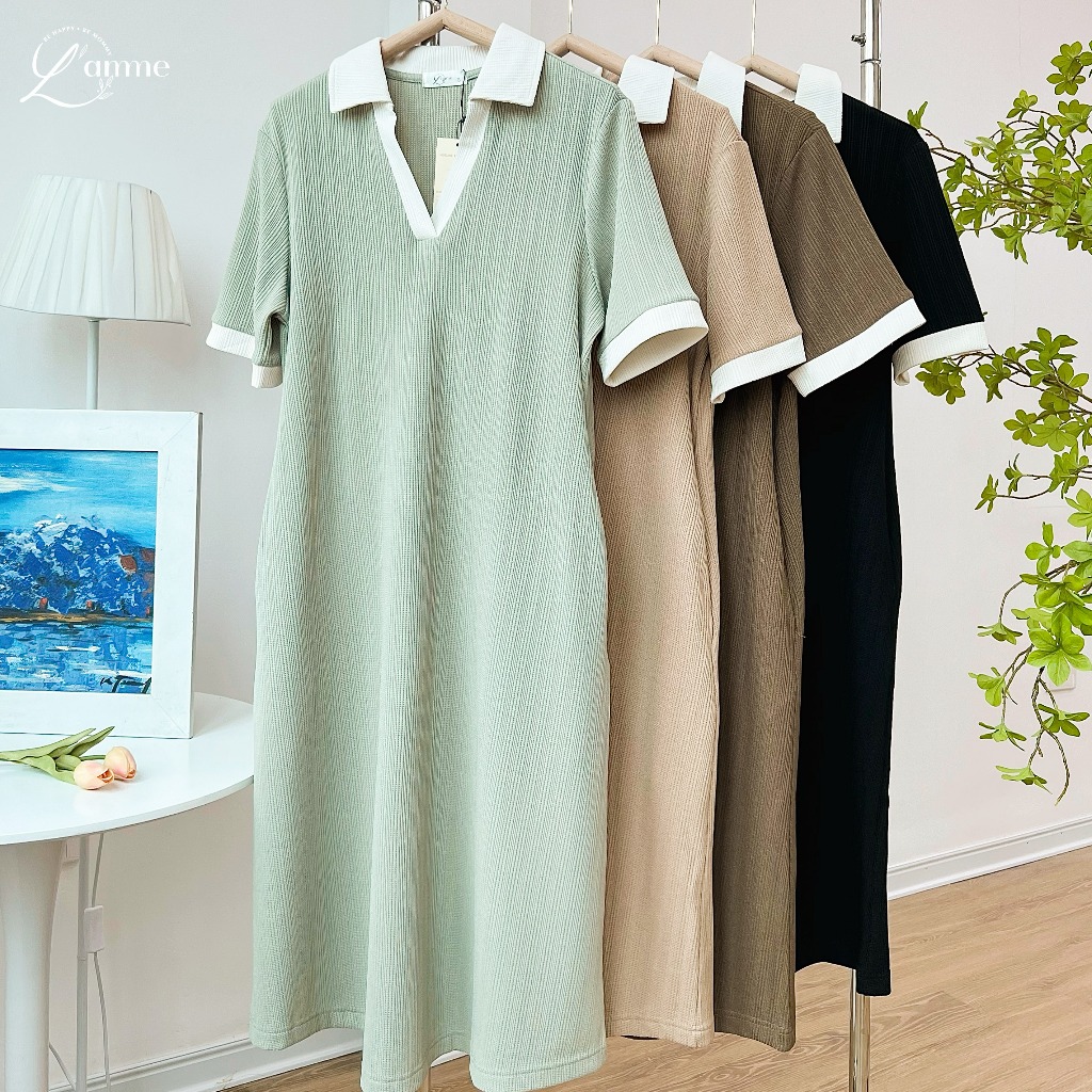 Váy bầu suông, đầm bầu basic cổ polo phối viền LALA DRESS phong cách Hàn Quốc nhẹ nhàng by L'amme