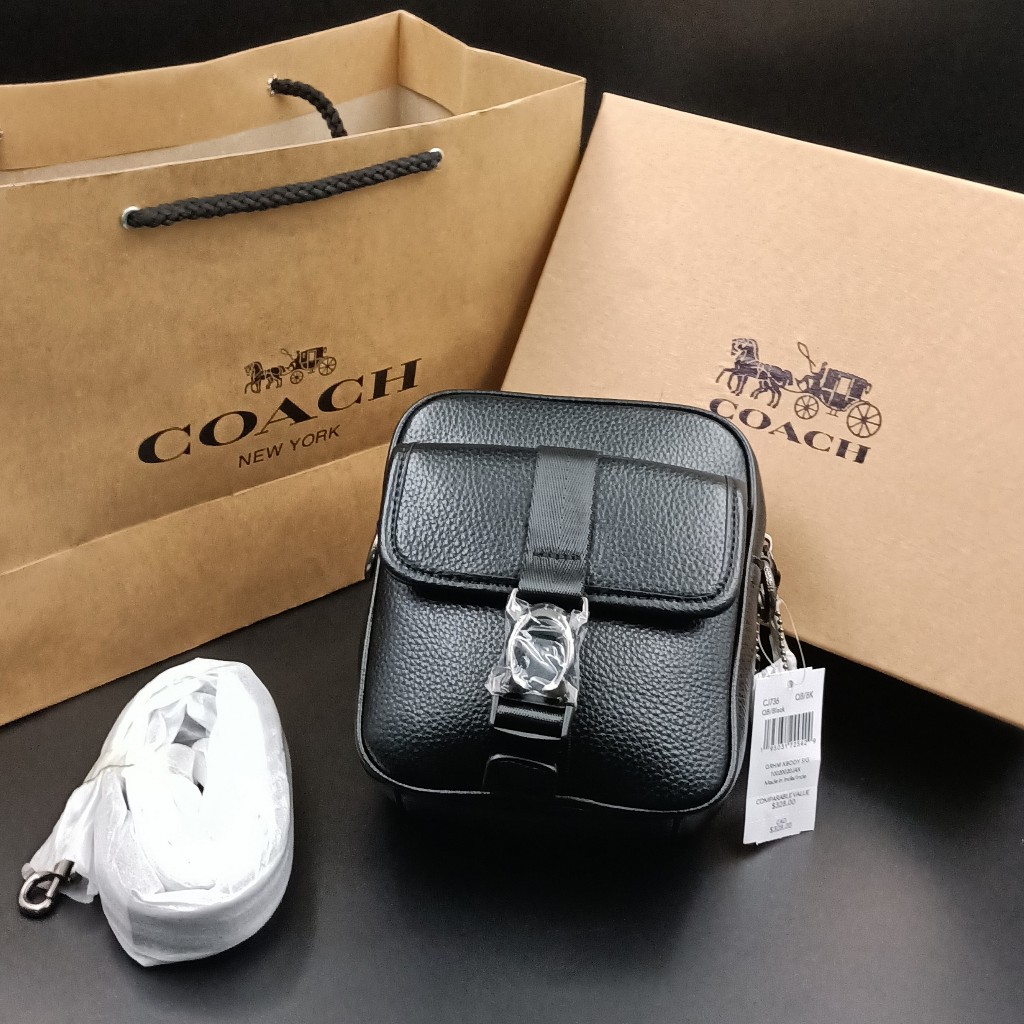 Túi nam đeo chéo COAC da thật phôm chữ nhật phối monogram sang xịn size 18