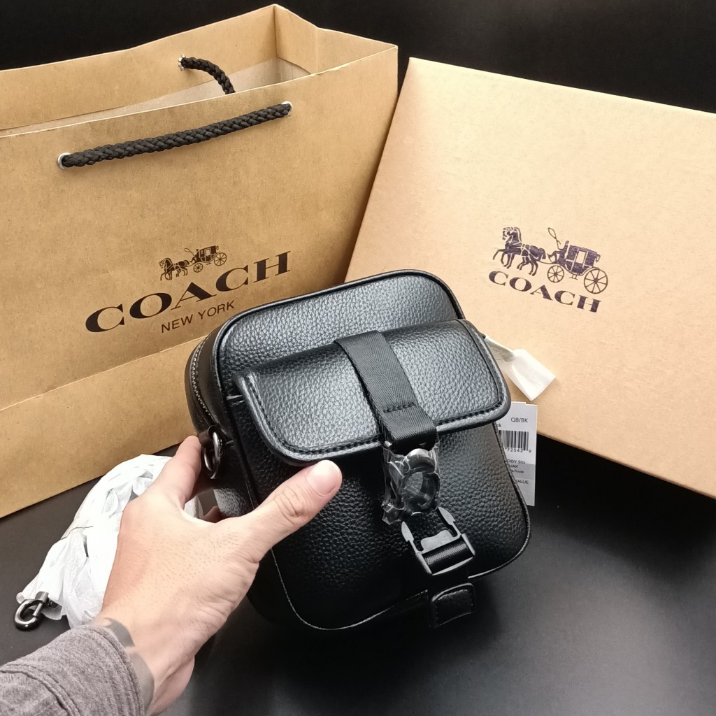 Túi nam đeo chéo COAC da thật phôm chữ nhật phối monogram sang xịn size 18