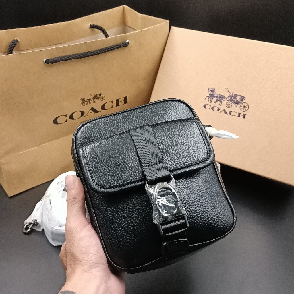 Túi nam đeo chéo COAC da thật phôm chữ nhật phối monogram sang xịn size 18