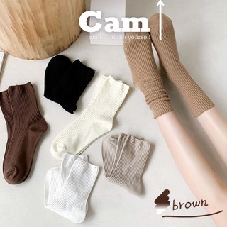 Tất vớ cổ cao gân trơn nam nữ màu set camel kem sữa hàn quốc vớ cao cổ nữ vintage tất thể thao basic
