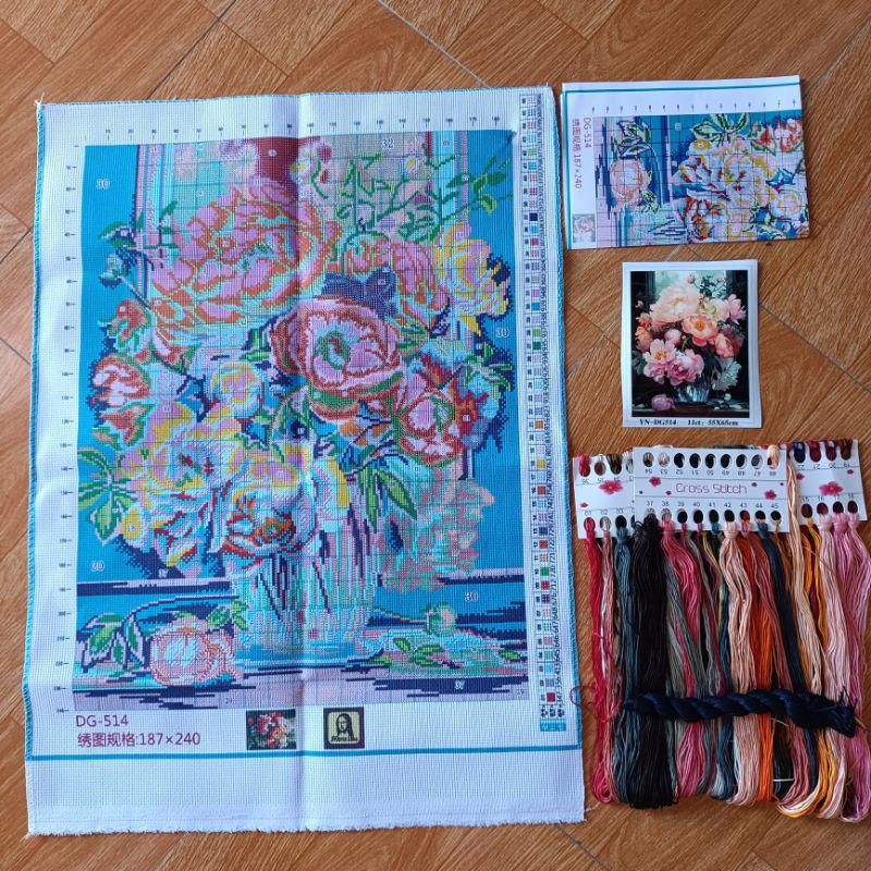 Tranh thêu chữ thập bình hoa DG514-