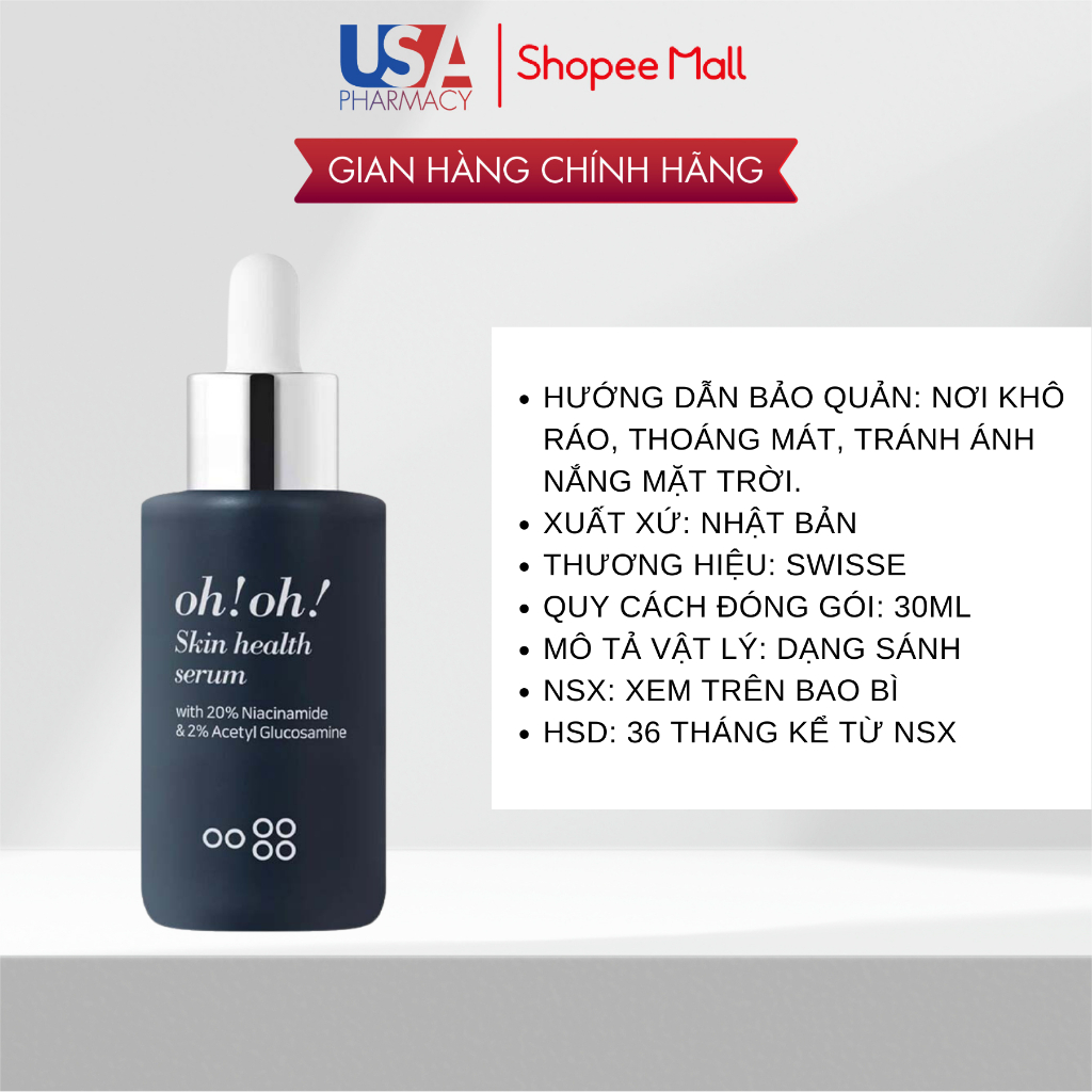 Serum SWISSE Oh!Oh 20% Niacinamide Se Khít Chân Lông, Sáng Da, Mờ Thâm