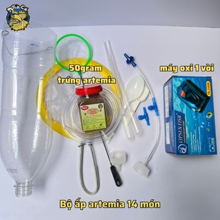 Bộ ấp artemia full combo 14 món, artemia mỹ én đáy đỏ siêu nở thức ăn dinh dưỡng cho cá bảy màu, cá betta bột, cá giống