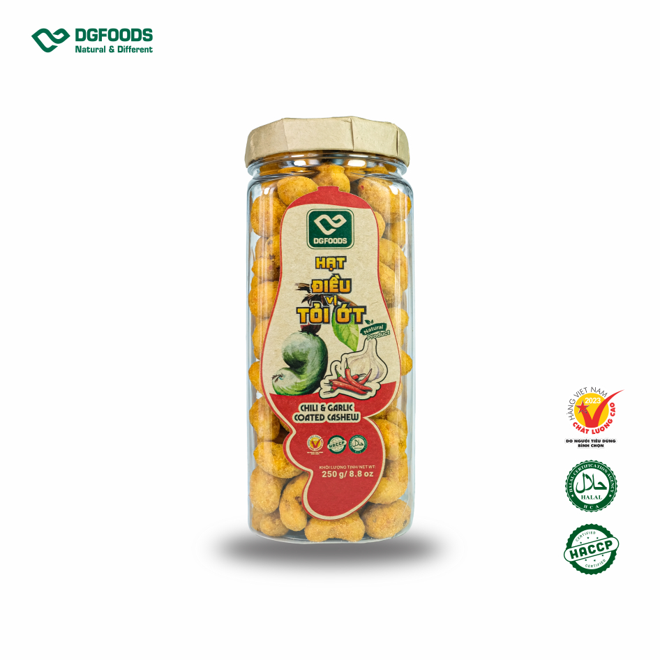 Hạt điều vị tỏi ớt 250g DGfoods/Chili & garlic coated cashew/ HVNCLC,HACCP,HALAL,hạt điều bình phước,đặc sản Cần Thơ