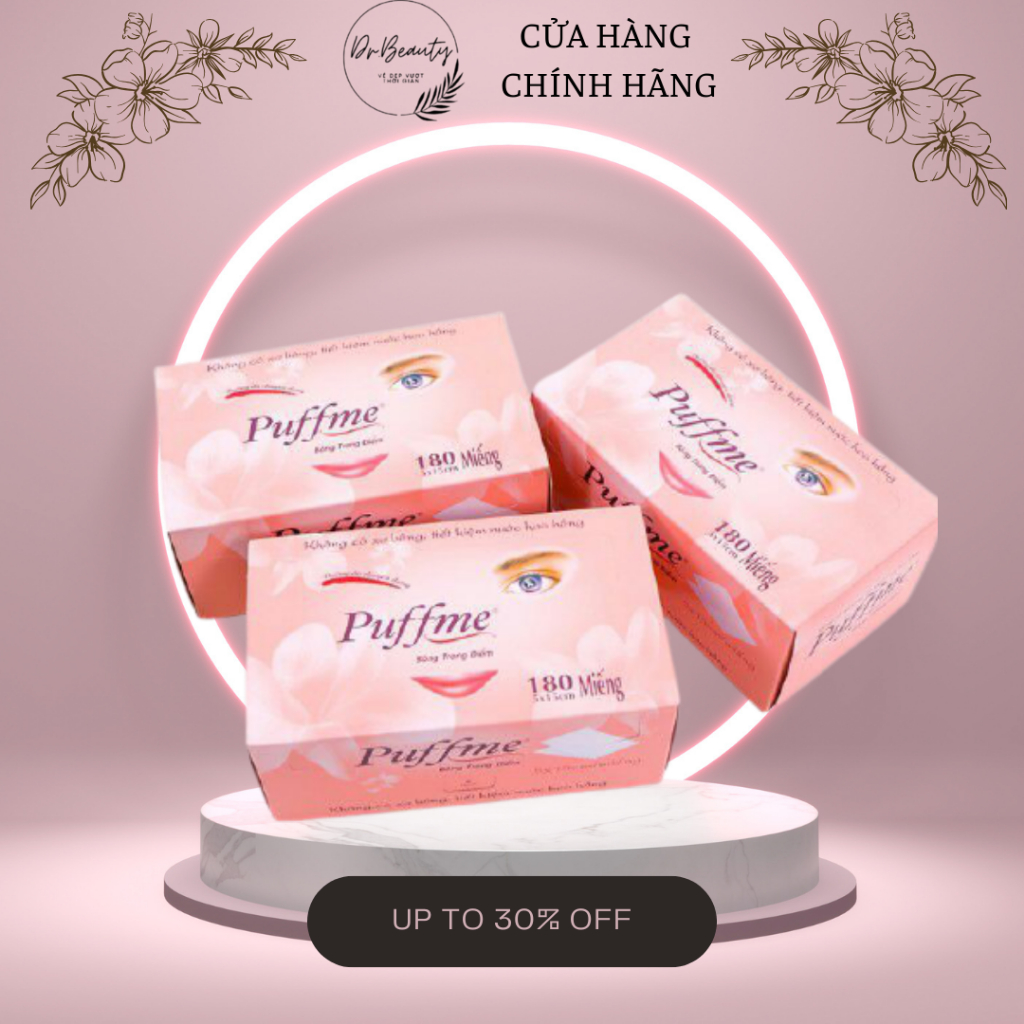 Puffme bông tẩy trang chuyên dụng, tiết kiệm toner hộp 180 miếng (hồng )