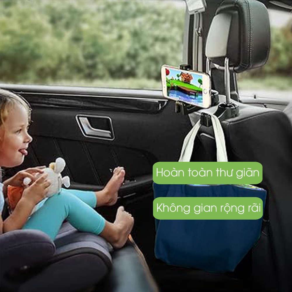 Móc treo đồ ô tô kiêm giá đỡ điện thoại gắn lưng ghế xe hơi - phụ kiện ô tô Tâm Luân