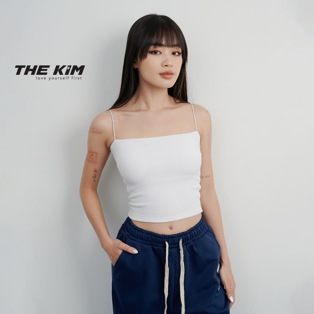 Áo croptop nữ 2 dây có mút ngực cao cấp THE KIM , áo hai dây sợi bún 100% cotton A107