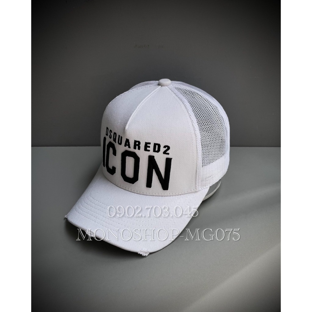 Nón kết Mũ lưỡi trai lưới Mesh Cap nam nữ thoáng khí thêu chữ ICON DSQ màu trắng MG075