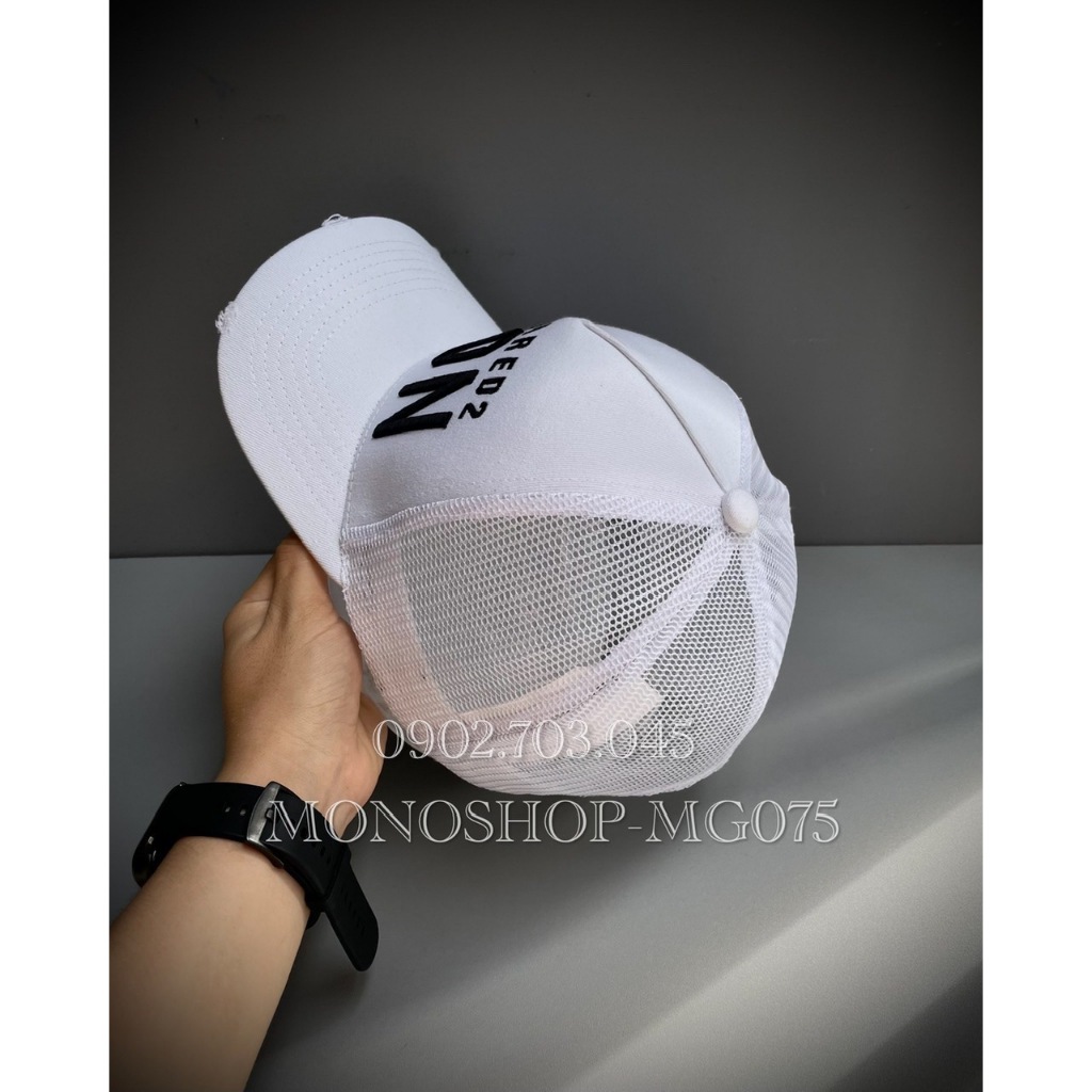 Nón kết Mũ lưỡi trai lưới Mesh Cap nam nữ thoáng khí thêu chữ ICON DSQ màu trắng MG075
