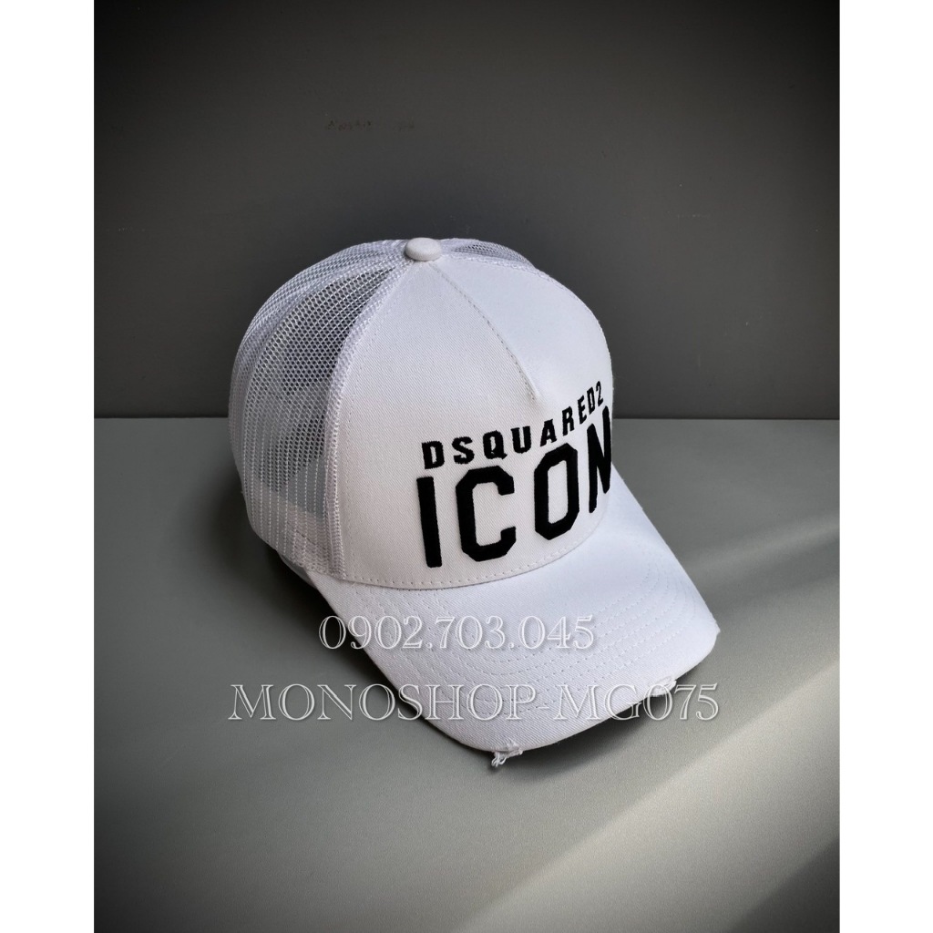 Nón kết Mũ lưỡi trai lưới Mesh Cap nam nữ thoáng khí thêu chữ ICON DSQ màu trắng MG075