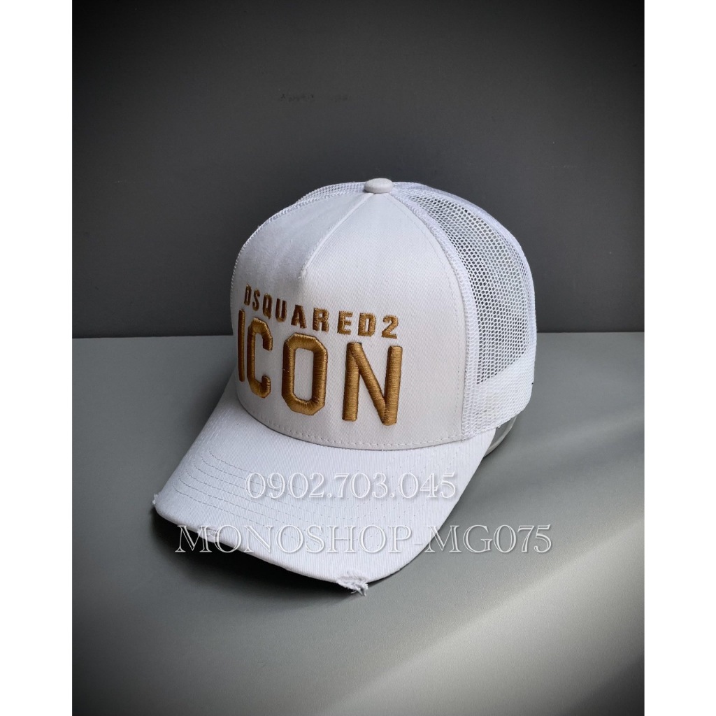 Nón kết Mũ lưỡi trai lưới Mesh Cap nam nữ thoáng khí thêu chữ ICON DSQ màu trắng MG075