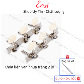 Khóa liền 2 lỗ vặn trắng dùng cho đàn Guitar classic aucoutic kèm ốc vít chống gỉ chất lượng Enzi