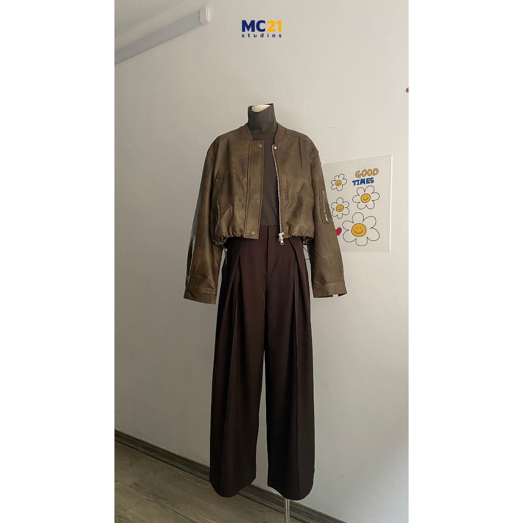 Quần vải ống rộng MC21.STUDIOS dáng suông bigsize lưng cạp cao Ulzzang pants Streetwear Hàn Quốc Q3810