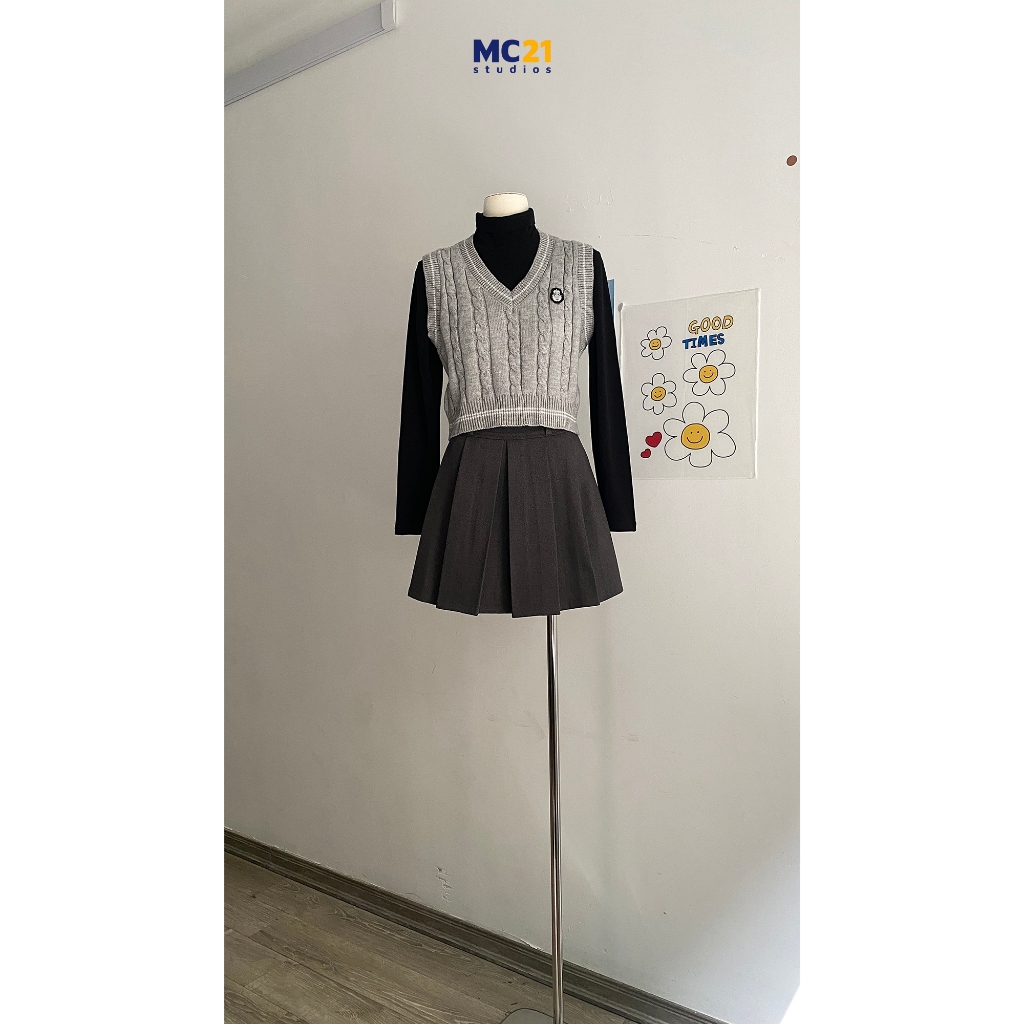 Áo gile len MC21.STUDIOS dáng ngắn croptop freesize nữ Ulzzang Streetwear Hàn Quốc vải mềm xịn A3856